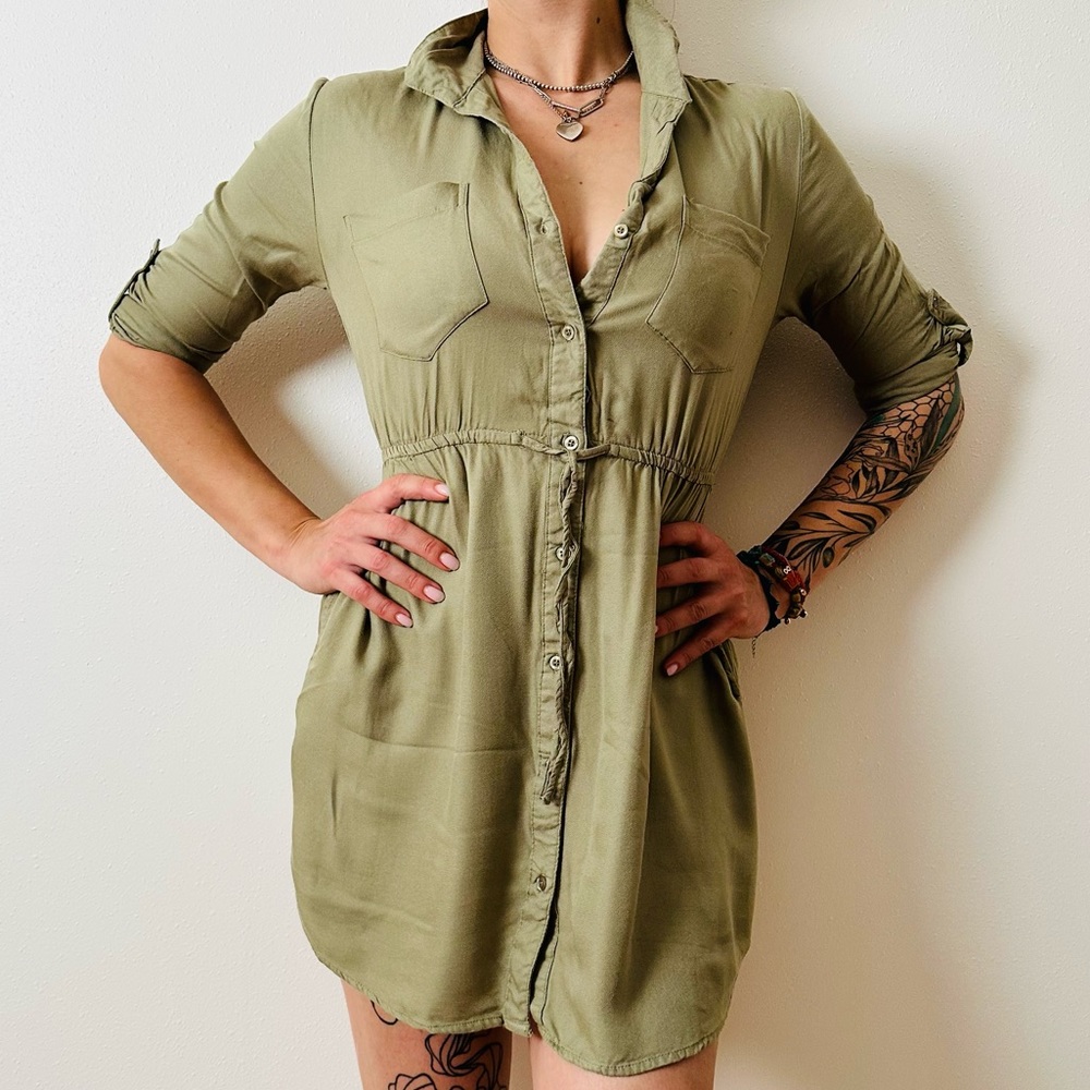 Japna Khaki mini shirt dress - Picture 3 of 7